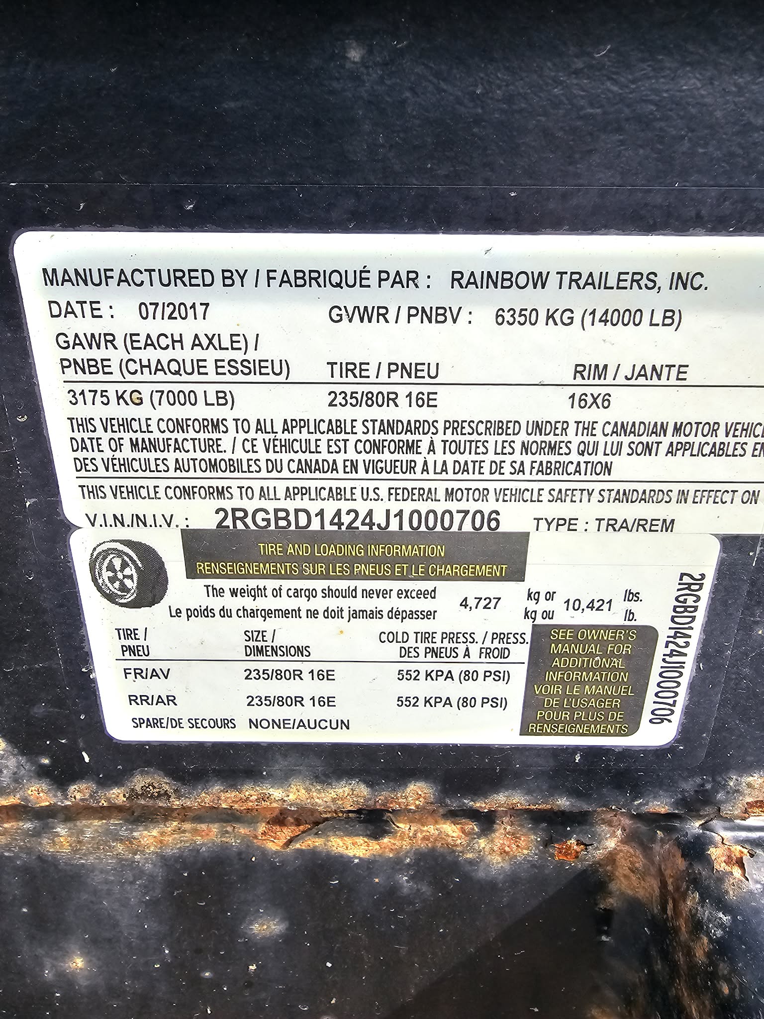 2018 Rainbow Dump Trailer WL511 Located in Prince George