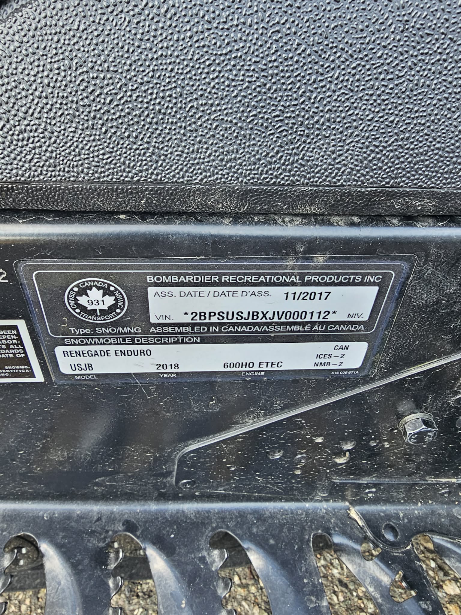 ‘2017 Ski-doo Renegade Enduro WL511 Located in Prince George